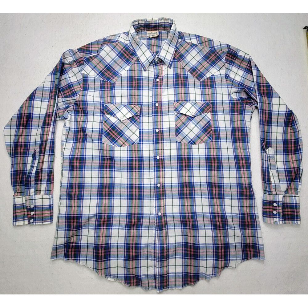 VTG Saddlebrook Shirt‎ Mens XL Western Pearl Snap USA Made Plaid Limited Use
